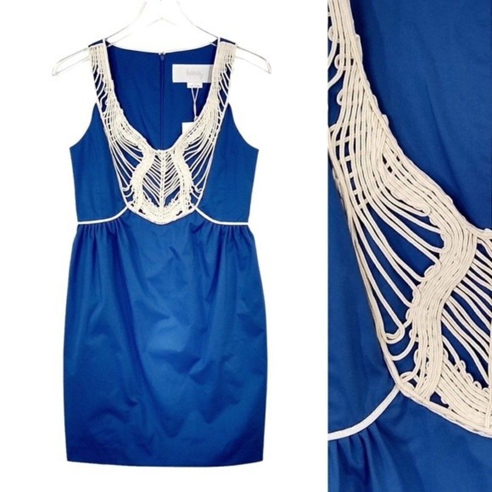 Hanii Y NWT Blue Sheath Dress IT 40 US 4 Minimalist Cord Detail Sleeveless